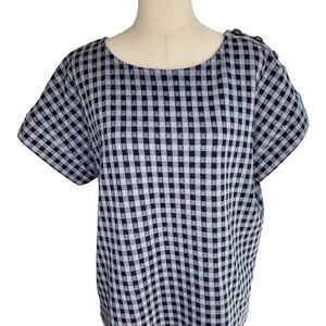 Madewell Navy and White Gingham Short Sleeve Top
